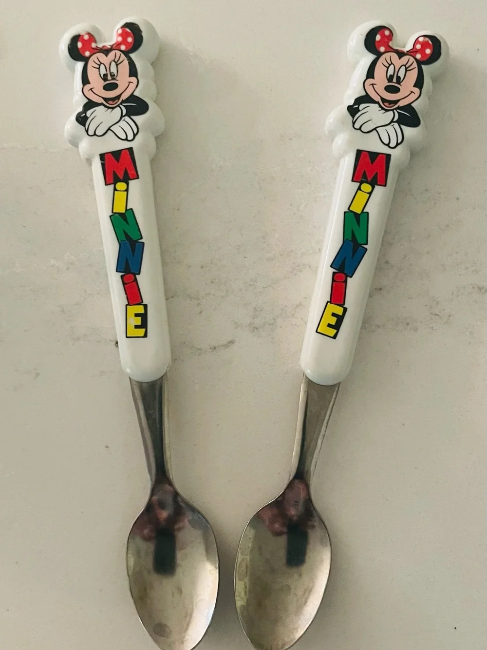 Disney Vintage Minnie Mouse White Multi-Color Kids Spoons (Set of 2)
